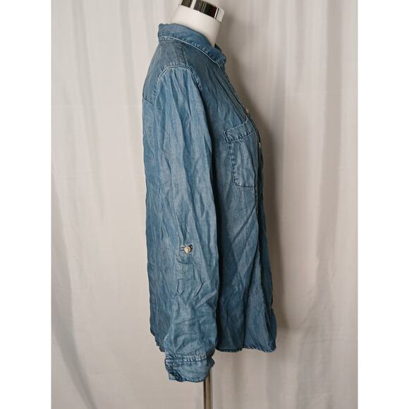 Chico's Tencel Lyocell Denim Blue Long Sleeves Chambray Shirt US 8-10 Medium - Picture 11 of 11
